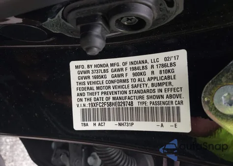 2017 Honda Civic Lx z USA, uszkodzony, nr VIN 19XFC2F58HE029748